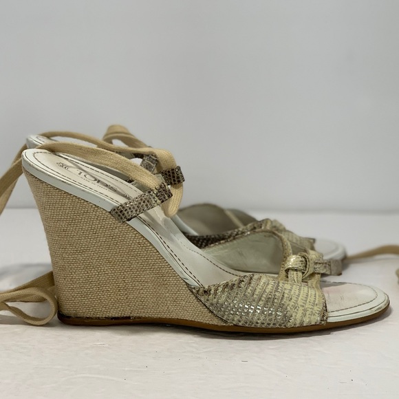 Tod’s beige tie up wedge sandals - Picture 2 of 8